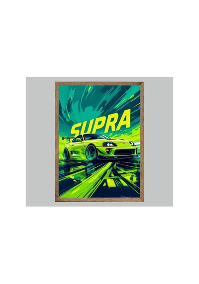 Toyota Supra Doğal Ahşap Çerçeveli Tek Parça Dekoratif Tablo Çok Renkli - 818969247 Çok Renkli
