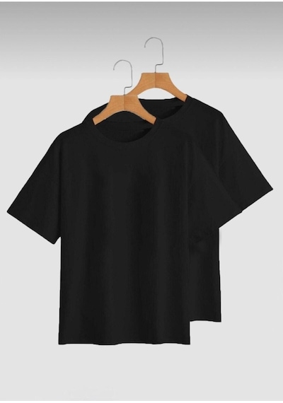 Basic Düz 2'li Çoklu Kombin T-shirt - Siyah Oversize Bisiklet Yaka SIYAH
