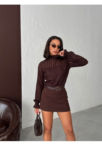 Verymoda Simli Sakallı Bluz F1852 Kahve