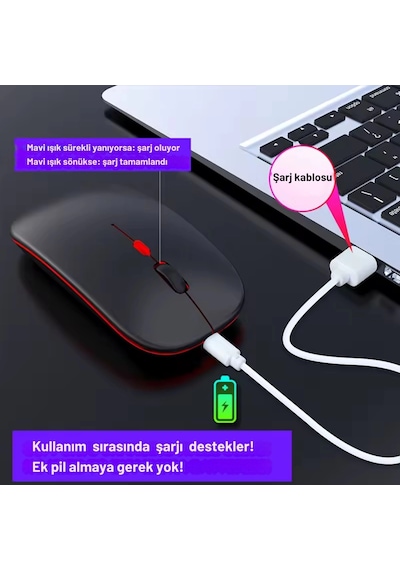 Shopytech Çift Mod Kablosuz Mouse Bluetooth 5.2 + 2.4g Şarjlı Sessiz Tıklama Rgb Işıklı 500 Mah Siy 2.4G Vertical