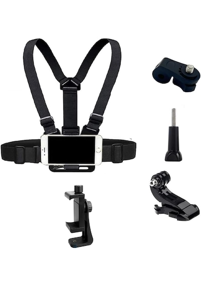 Aksiyon Kamerası Ve Telefon Uyumlu Göğüs Bağlantı Askısı Chesty Kemer Seti - Gopro, Sjcam, İphone, Android Uyumlu Chest Mount Holder Gri - Siyah