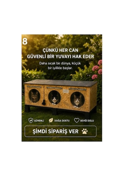 Kedi Evi Kedi Yuvası Kedi Barınağı Isı Ve Su Yalıtımlı 3 Kedilik