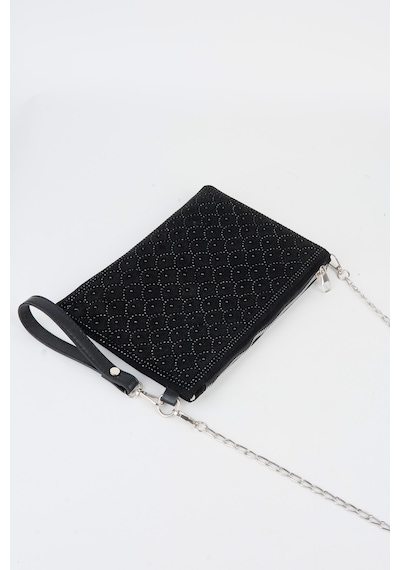 Vivaq Kadın Balık Siyah Taşlı Süet Bilek Askılı Ve Zincir Askılı Portföy El Ve Clutch Çanta SİYAH