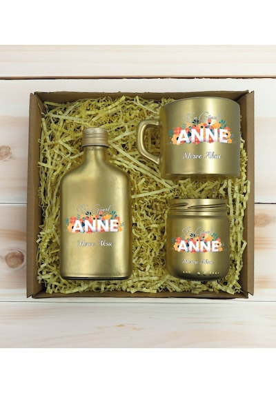 Bk Gift Kişiye Özel İsimli Dtf Anne Temalı Gold Kahve Fincanı & Kolonya & Mum Hediye Seti-2, Anneye Hediye, Anneler Günü Hediyesi Kobitmeyencom30946 B