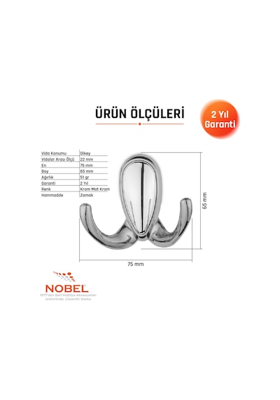 Ari S Askı, Metal Vestiyer Askısı, 51 Gr, Dolap Ve Duvar Askılığı, Krom Matkrom Vidalı Krom Krom