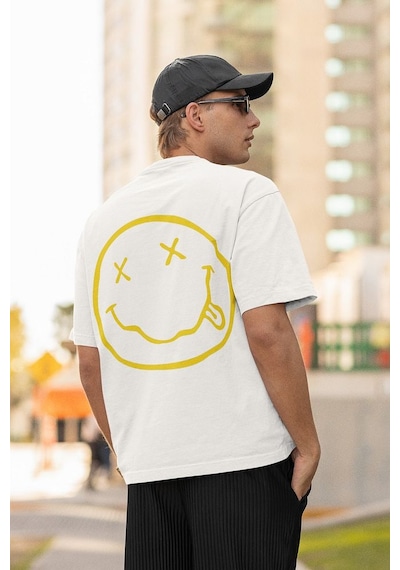 Nirvana Baskılı Unisex Oversize Müzik Grubu Tişört Beyaz
