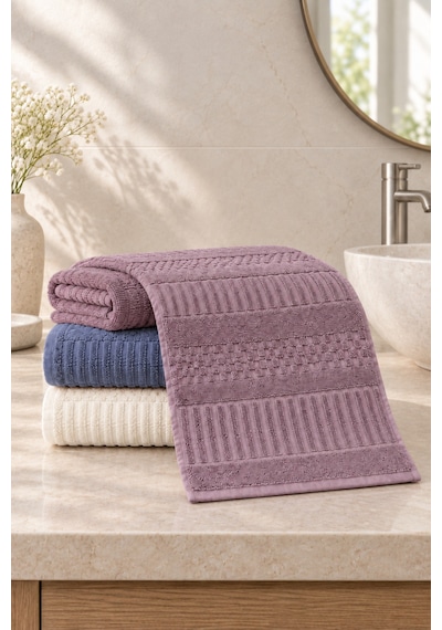 Çizgi Dokulu El Yüz Havlusu 50x90 Cm 3 Lü Set - Lavender Tide Çok Renkli