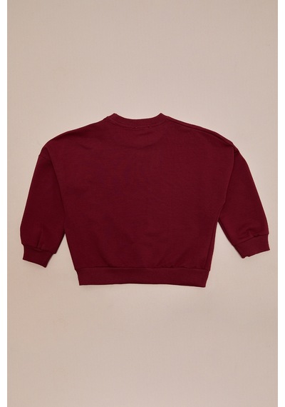 Fullamoda Ayıcık Baskılı Oversize Kız Çocuk Sweatshirt Bordo
