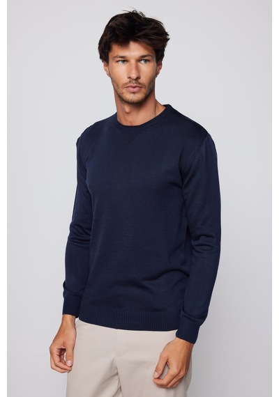 Tudors Slim Fit Dar Kesim Bisiklet Yaka Tüylenmeyen Yumuşak Dokulu Lacivert Erkek Kazak-28769-lacivert Lacivert