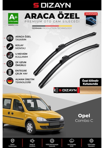 S-dizayn Opel Combo C Ön Cam Silecek Seti 2002-2012 Premium Araca Özel 50-40 Cm A+ Kalite