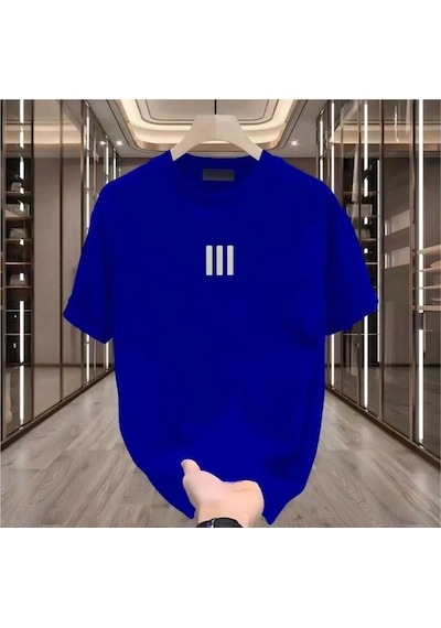 Kozia Outdoors Maloçbey 3 Çizgi Baskılı Oversize Unisex Basic O Yaka T-şhirt Saks Mavi Saks Mavisi