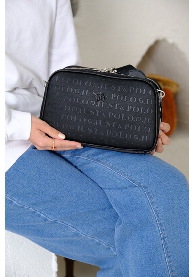 Kadın Siyah 3d Just & Polo Desenli Çanta Vegan Omuz Çantası Ebat: Boy:16 Cm En: 26 Cm 36943524