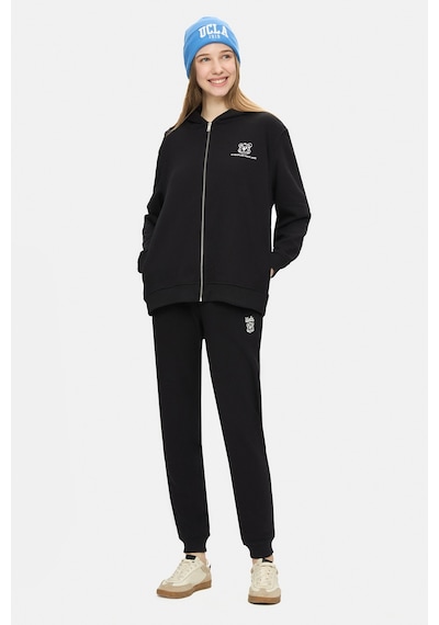 Ucla Esther Siyah Fermuarlı Ve Cepli Nakışlı Loose Fit Kadın Sweatshirt Siyah