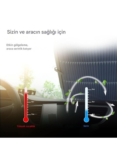 Mallart Vantuzlu Araç İçi Güneşlik Perdesi, Akordeon Katlanır Ot