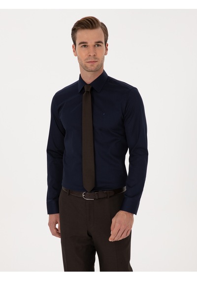 Cacharel Lacivert Slim Fit %100 Pamuk Klasik Gömlek