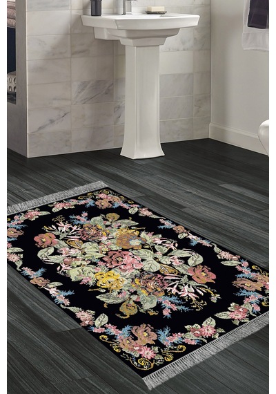 Eko Trend Djt Banyo Paspası Yıkanabilir Kaymaz Taban F5022 Etnik Siyah