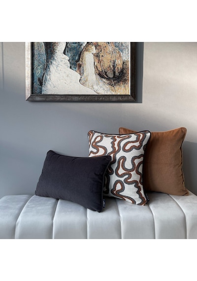 "loop" Dokulu Desenli Kırlent - 45x45 Kiremit - Gri