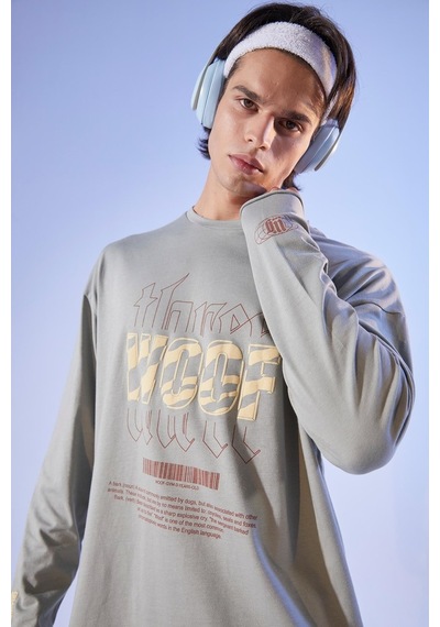 Woof Gym Oversized Long Sleeve T-Shırt - Smoke Green Çok Renkli