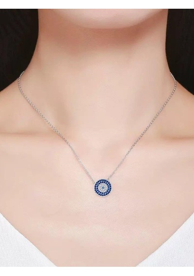 Brezza Lusso Jewelry Zarif Model 5 Sıra Nazar Boncuk Kadın Gümüş Kolye 45 CM