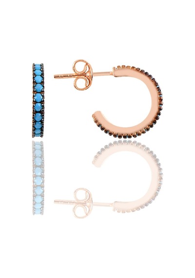Gümüş Rose Turkuaz Taşlı 13 Mm Tamtur Halka Küpe