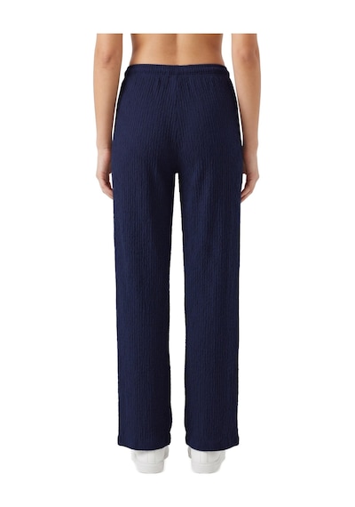 Cottonill Premium - Tide Collection Lacivert Bağcıklı Bürümcük Dokulu Bol Paça Kadın Pantolon