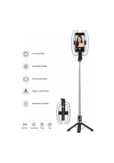 Monopod Tripod Led Işık Selfie Kumandalı Tripod 138cm Canlı Yayın Telefon Tutcusuraylax Led Işıklı Selfie Çubuğu Tripod 138 Cm Bluetooth Kumandalı Telefon Tutucu