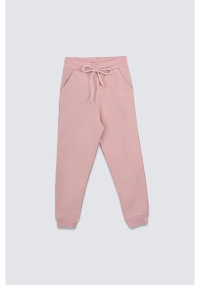 Bunny Hopp 2 Iplik Şardonlu Düz Renk Beli Bağcıklı Cepli Unisex Çocuk Eşofman Altı Pembe