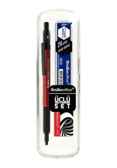 Scrikss X Color Versatil Kalem+Silgi+Uç 0,7 Kırmızı 3 Lü Set