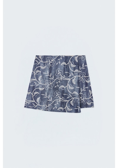 Sateen Denim Görünümlü Nakışlı Şort Etek - Lacivert-137538
