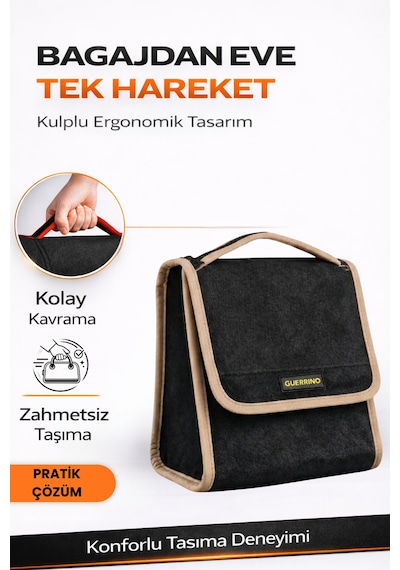 Oto Bagaj Organizer Bagaj Çantası S Boy Kaymaz Cırt Bantlı Velur Kompakt Düzenleyici - Scx6