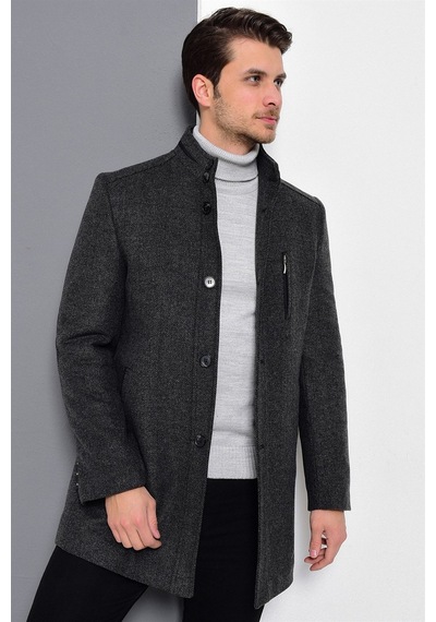 Plt8386 Dewberry Erkek Palto-desenli Antrasit