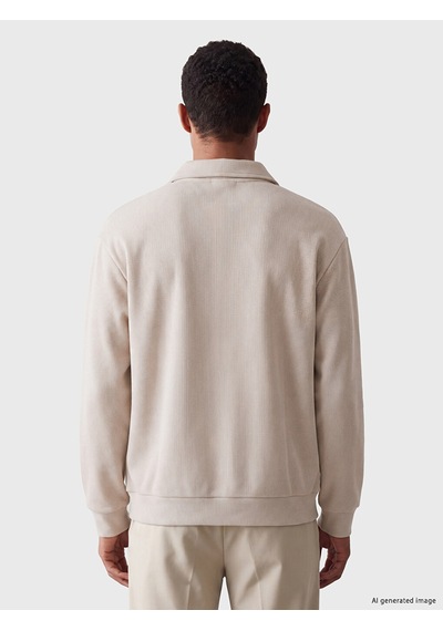 Lcw Vision Bej Polo Yaka Erkek Kalın Sweatshirt