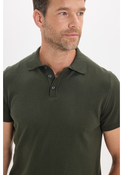 Tudors Erkek Slim Fit Dar Kesim Pamuklu Örme Triko Haki Polo Yaka Tişört-50721
