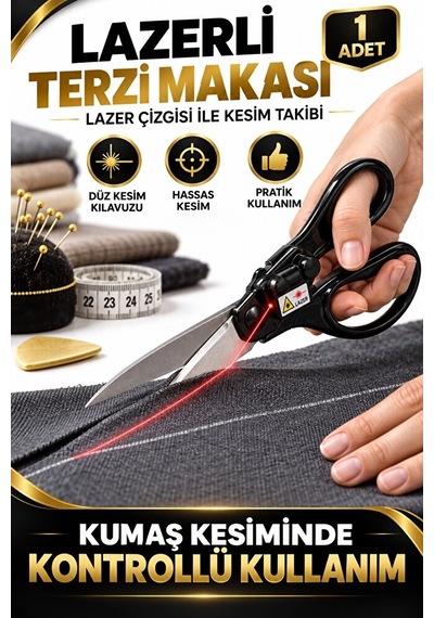 Lazerli Terzi Makası Kumaş Kesme Makası Lazer Çizgili Kesim Kılav