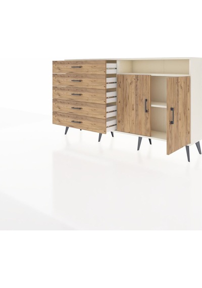 Arges Konsol 2 Raflı 5 Çekmeceli 2 Kapaklı 176x30x99 Aytaşı-çam Aytaşı-çam