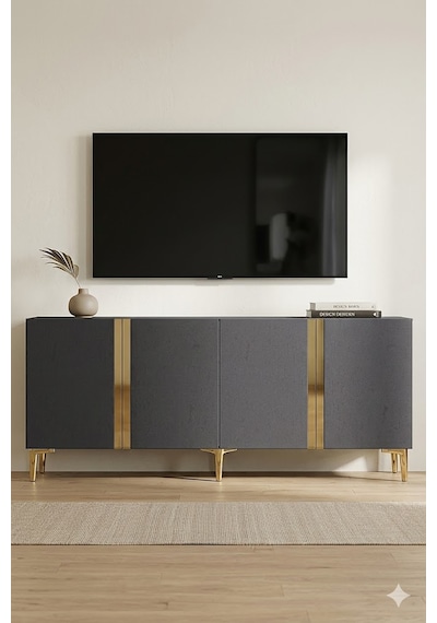 Ka1898ag Anka Konsol Ve Tv Sehpası Antrasit-gold 180cm