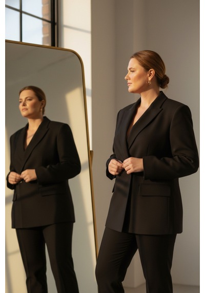 Hanezza Çift Düğmeli Blazer Ceket Plus Size Siyah - 789093682 Siyah