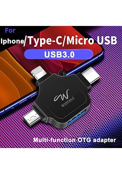 Wayona 4'ü 1 Arada Otg Adaptörü Flash Bellek Konnektörü, Otg Adaptörü, Siyah Standart