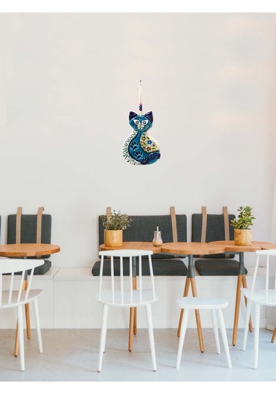 Mavi Kedi Figürlü Askılı Dekoratif Duvar Süsü Nazarlık