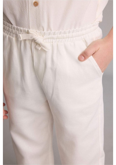 Defacto Düz Paça Keten Karışımlı Pantolon Erkek Çocuk H6265a826hser105 Ekru-er105