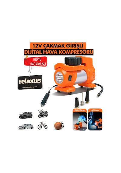 Araç Çakmak Girişli Dijital Hava Kompresörü Lastik Şişirme Pompası 12v Taşınabilir Oto Kokusu