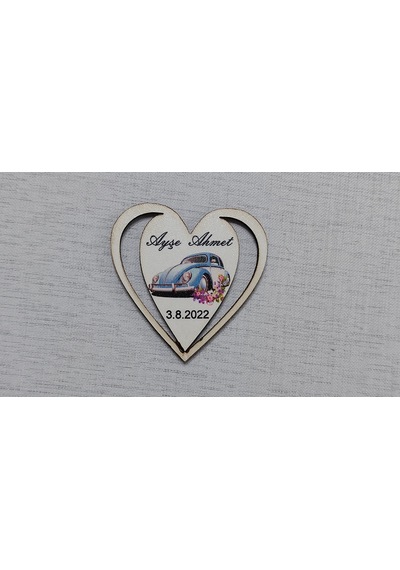 Kara Bilişim Söz Nişan Nikah Düğün Kalpli Vosvos Magnet 7 CM 25 Adet