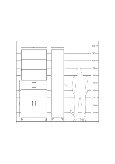 Arges Dolap 4 Raflı 2 Çekmeceli 2 Kapaklı 88x30x243 Çam-aytaşı Çam