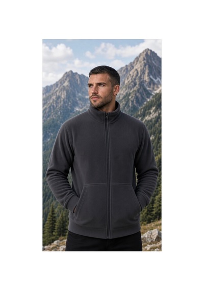 Givoria Erkek Kışlık Fermuarlı Cepli Polar Hırka Outdoor Füme Füme