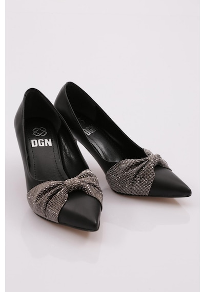 Dgn 820 Kadin Taş İşli Kurdela Detayli Topuklu Ayakkabi 820-1510-R1534 Siyah
