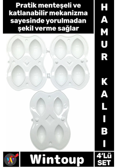 Kalıp Pratik Menteşeli Mutfak Gereçleri Kaliteli Gıda Uyumlu Plastik İçli Köfte Yapma Kalıbı 4'lü