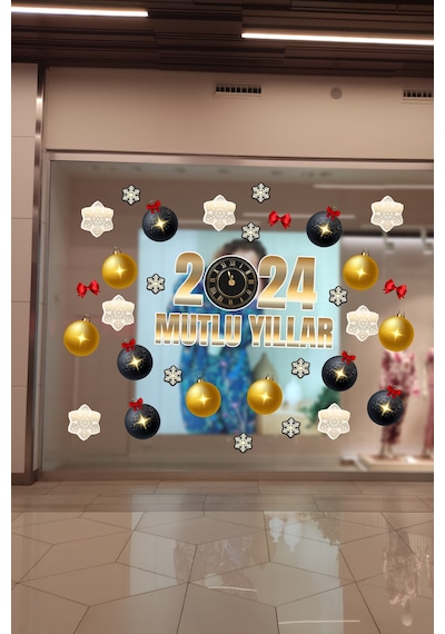 Crevidi Mağaza Mutlu Yıllar 2024 Vitrin Süsü Sticker 73 Parça