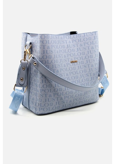 Just Polo Kadın Monogram Baskılı El Ve Omuz Çantası Ebat 25 X 25 Mavi