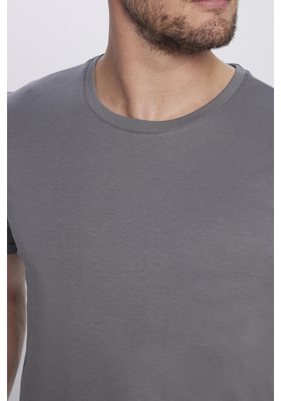 Tudors Unisex Slim Fit Dar Kesim %100 Pamuk Yumuşak Dokulu Gri Bisiklet Yaka Tişört-31793 Gri