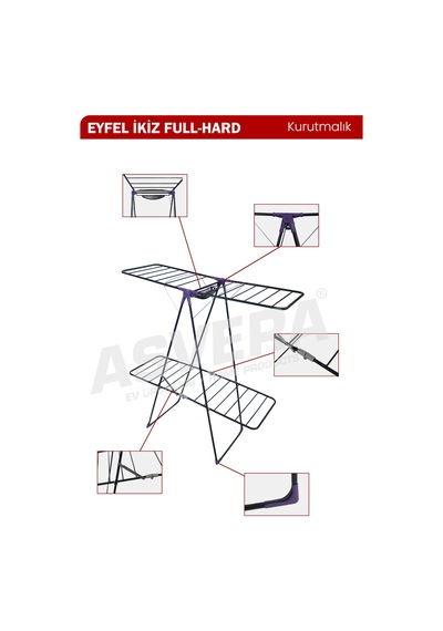 Asvera Eyfel İkiz Full-hard Çamaşır Kurutmalık Antrasit